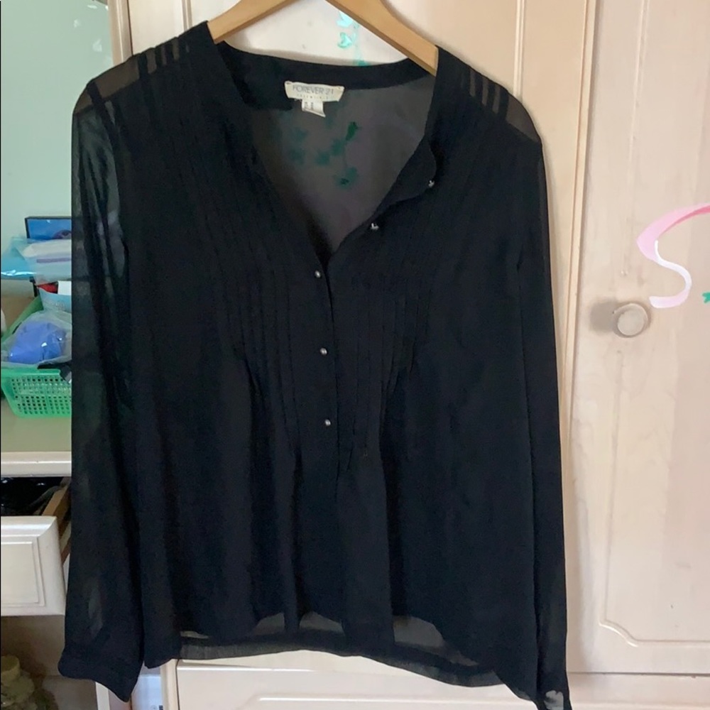 Essential black button down top